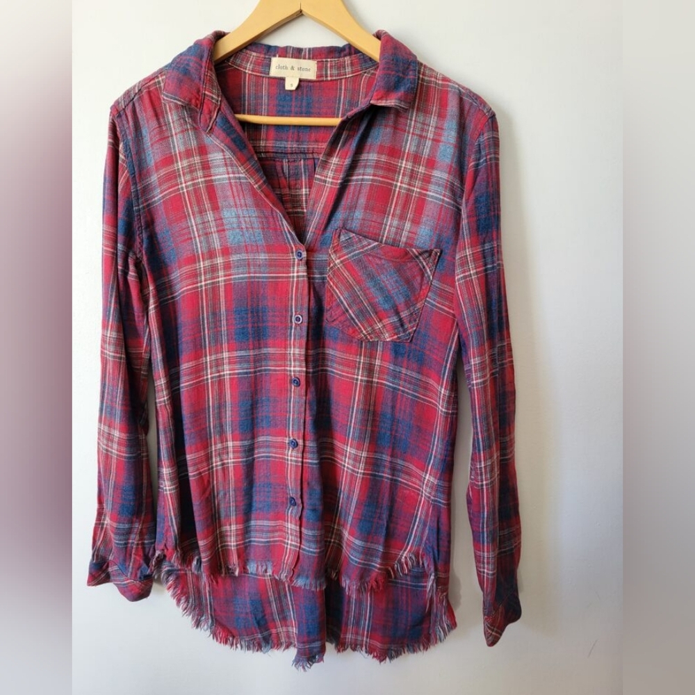 CLOTH & STONE Cotton And Viscose Super Soft Plaid Shirt